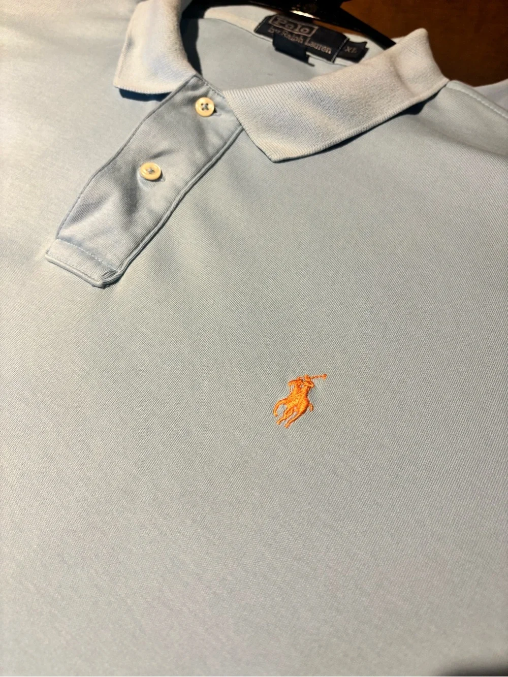 Ralph Lauren Men's Polo Shirt in Light Blue with Orange Pony